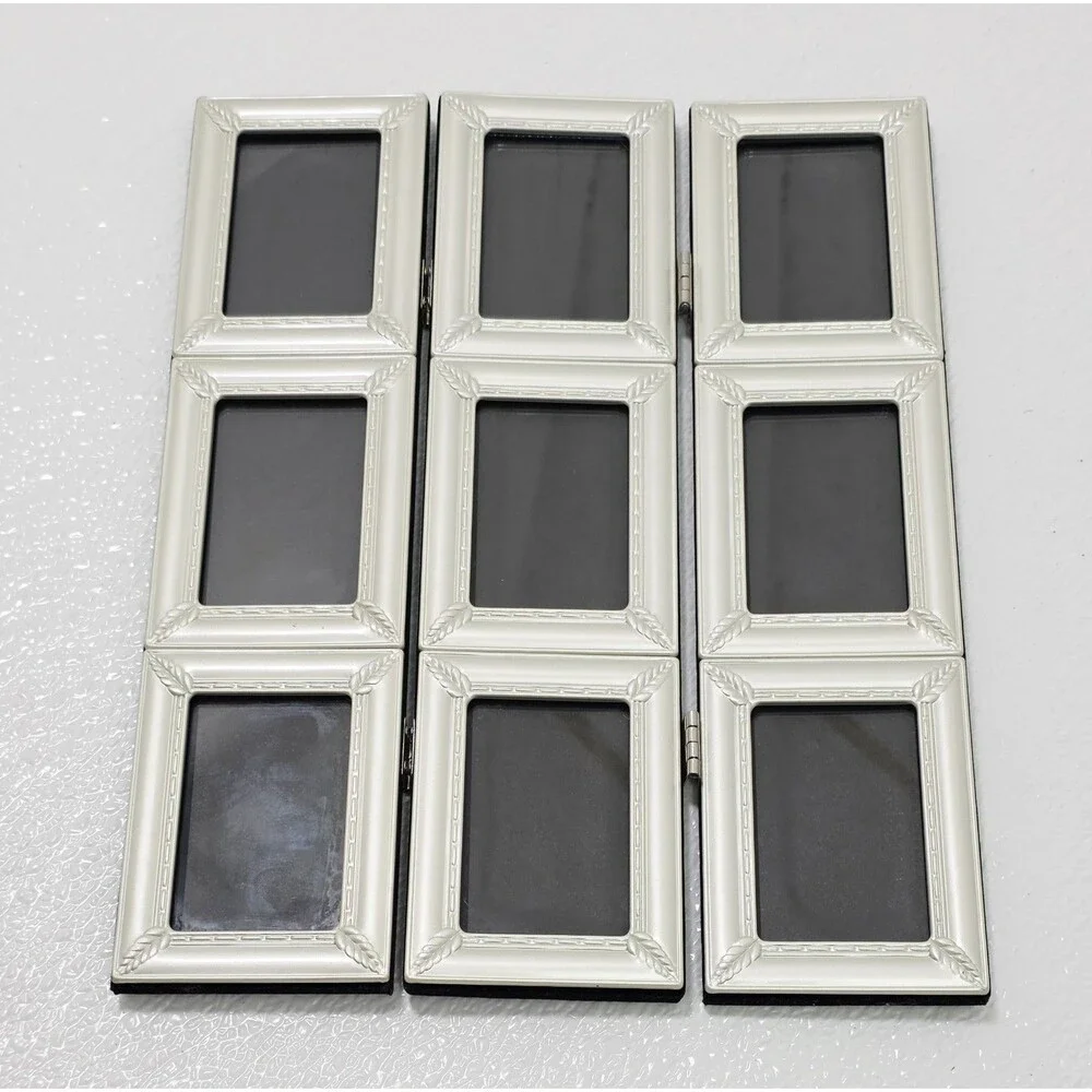 Vintage Hinged Collage Picture Frame Silver Tone Tabletop 9 Photos 2.5 X 3 In